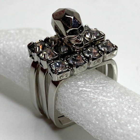 Joomi Lim 3D Skull Silver-Plated Stackable Swarovski Crystal 3 Ring Set Sz 5.5 - Picture 8 of 11